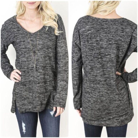 Splendid large‎ top sweater dark gray zipper side - Picture 1 of 7